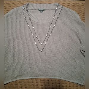Wild Cable Gray Crop Women's Sweater XL with Necklace